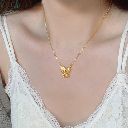 Kalung Bunga Pita Emas 18K - Stainless Steel Anti Kusam, Aksesoris Fashion Wanita - 我的商店