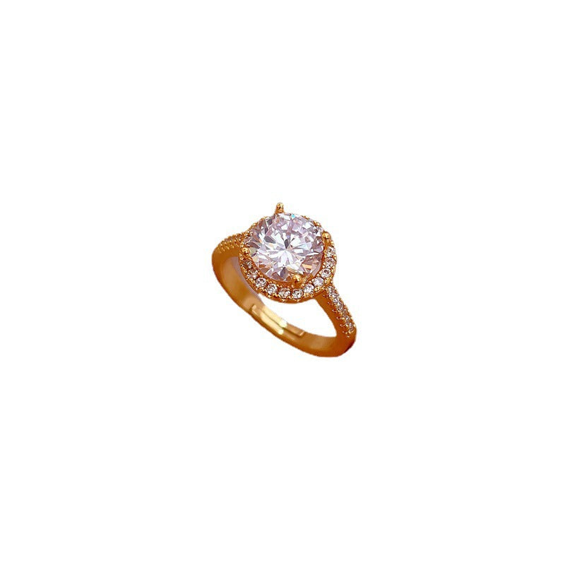 Cincin Berlian untuk Wanita - Singsing Emas Stainless Steel Anti Pudar | Aksesoris Fashion Elegan - 我的商店
