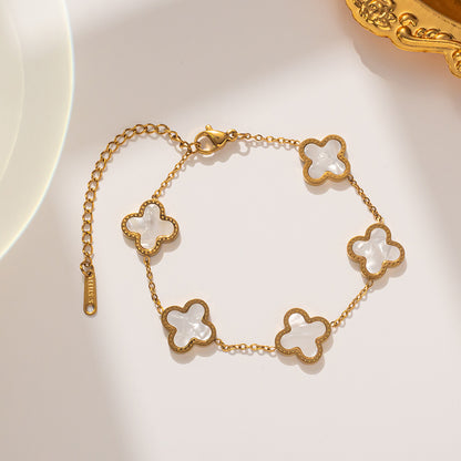 Gelang Daun Semanggi Wanita - Rantai Emas Stainless Anti Kusam, Aksesoris Perhiasan Elegan - 我的商店