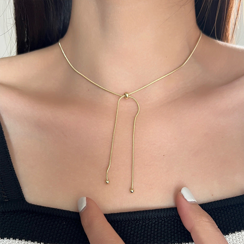 Kalung Panjang Wanita Lapis Emas 18K - Stainless Steel, Terjangkau, Elegan & Cocok untuk Sehari-hari! - 我的商店