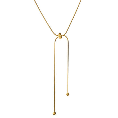 Kalung Panjang Wanita Lapis Emas 18K - Stainless Steel, Terjangkau, Elegan & Cocok untuk Sehari-hari! - 我的商店