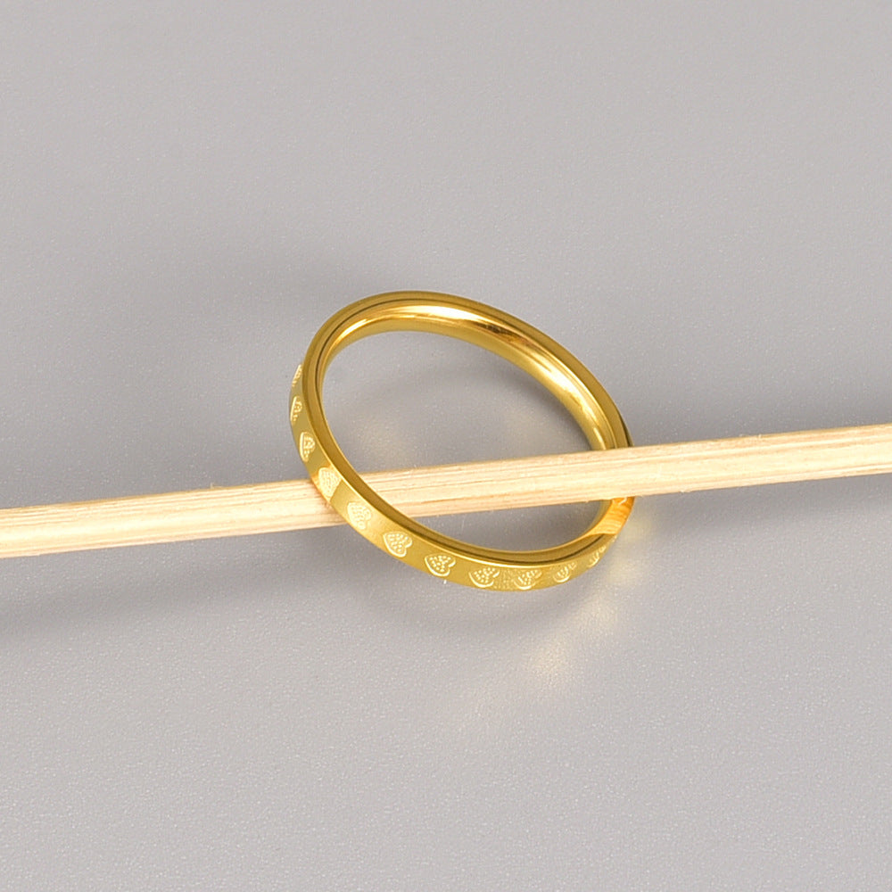 Cincin Janji Pasangan - Singsing Hati Stainless Steel Anti Pudar Lapisan Emas 18k | Aksesoris Perhiasan Elegan - 我的商店