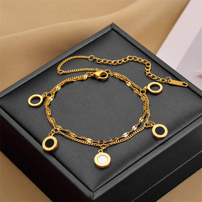 Gelang Wanita Roman - Rantai Emas Lapis Ganda Stainless Steel Anti Pudar - 我的商店