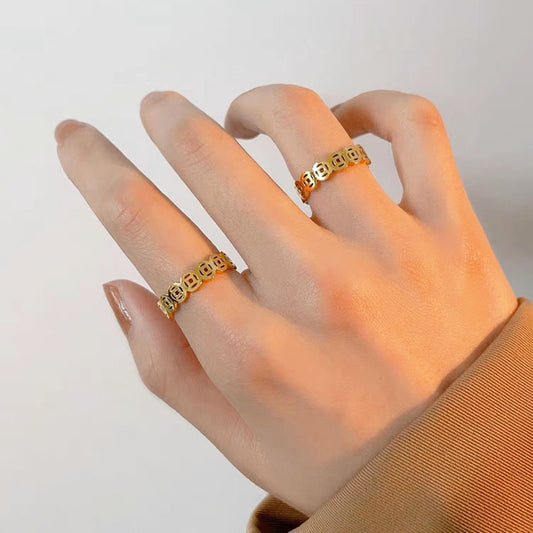 Cincin Couple Emas Wanita - Stainless Steel Anti Kusam, Hadiah Romantis untuk Pasangan - 我的商店