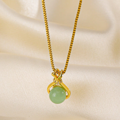 Kalung Giok Hetian Emas 18K - Stainless Steel Anti Kusam, Aksesoris Fashion & Pembawa Rezeki - 我的商店