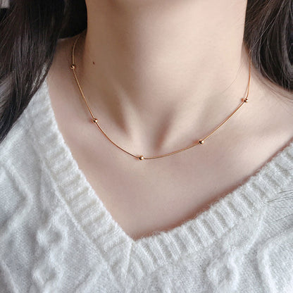 Kalung Wanita Manik Lapis Emas 18K - Stainless Steel, Sederhana, Terjangkau & Cocok untuk Keberuntungan! - 我的商店