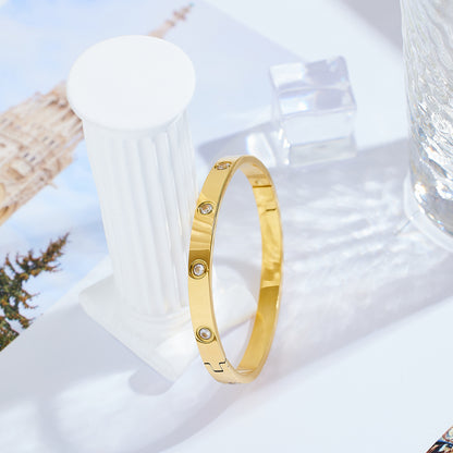Gelang Berlian Mewah 18k Emas untuk Wanita - Bangle Stainless Steel Anti Pudar | Aksesoris Perhiasan Elegan - 我的商店
