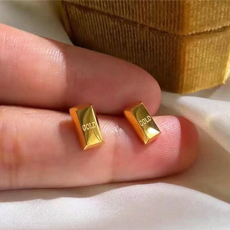 Anting Kotak Kecil Lapisan Emas 18k untuk Wanita - Stainless Steel Murah | Aksesoris Elegan - 我的商店