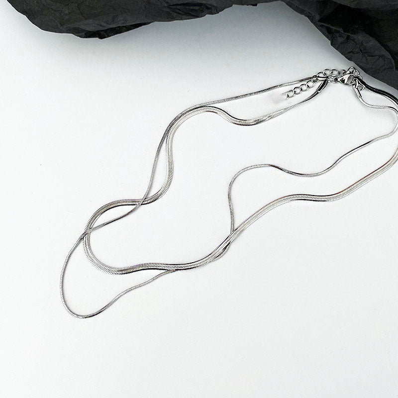 Kalung Wanita Double Layer Lapis Emas 18K - Stainless Steel, Elegan & Cocok untuk Prom dan Sehari-hari! - 我的商店