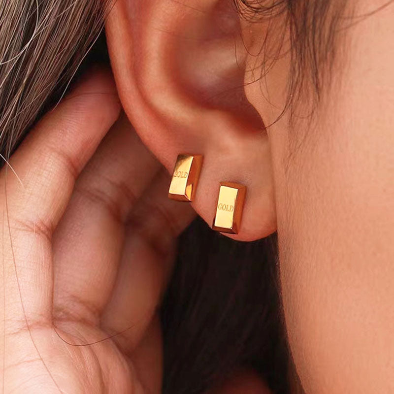 Anting Kotak Kecil Lapisan Emas 18k untuk Wanita - Stainless Steel Murah | Aksesoris Elegan - 我的商店