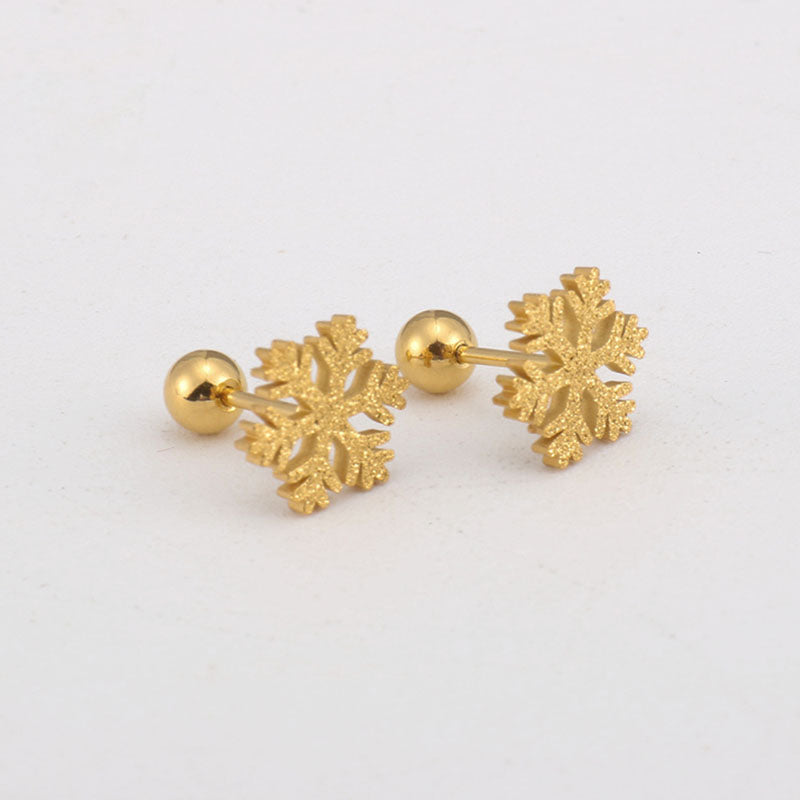 Anting Stud Snowflake Wanita - Stainless Steel Hypoallergenic, Aksesoris Fashion Winter - 我的商店