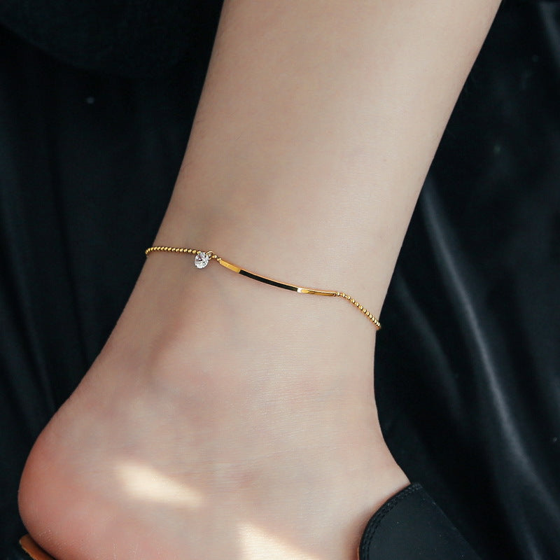 Gelang Kaki "Smile" Wanita - Rantai Emas dengan Zirconia Anti Pudar - 我的商店