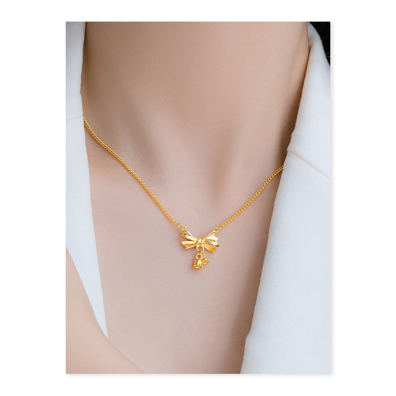 Kalung Bunga Pita Emas 18K - Stainless Steel Anti Kusam, Aksesoris Fashion Wanita - 我的商店