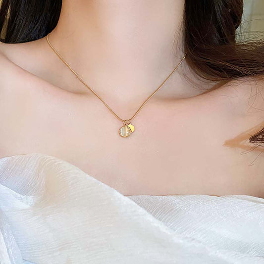 Kalung Wanita Manik Lapis Emas 18K - Stainless Steel, Tidak Kusam, Elegan & Cocok untuk Hadiah! - 我的商店