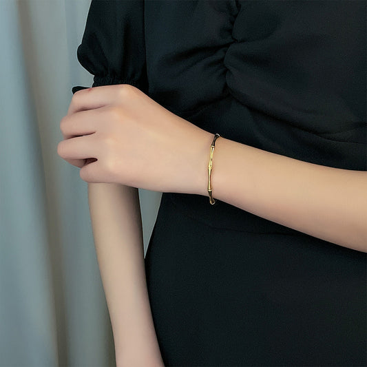 Bamboo Festival Gelang Stainless Steel 18k Emas untuk Wanita – Perhiasan Fashion Anti Karat Hadiah - 我的商店