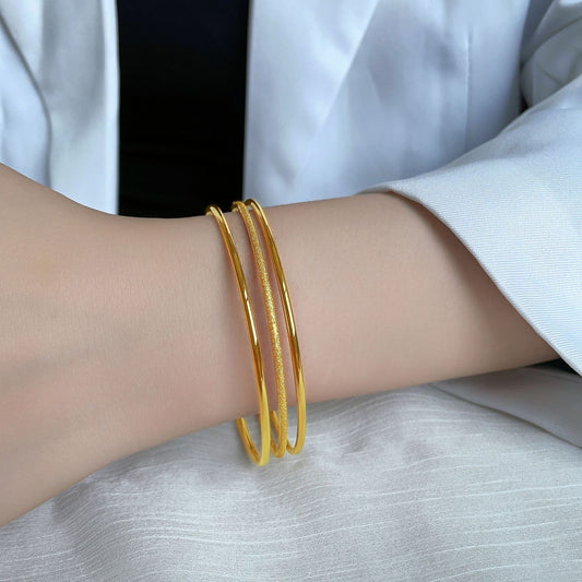 Set Gelang Bangle Emas 3 Pcs untuk Wanita – Perhiasan Stainless Steel Elegan, Hipoalergenik & Anti Luntur - 我的商店