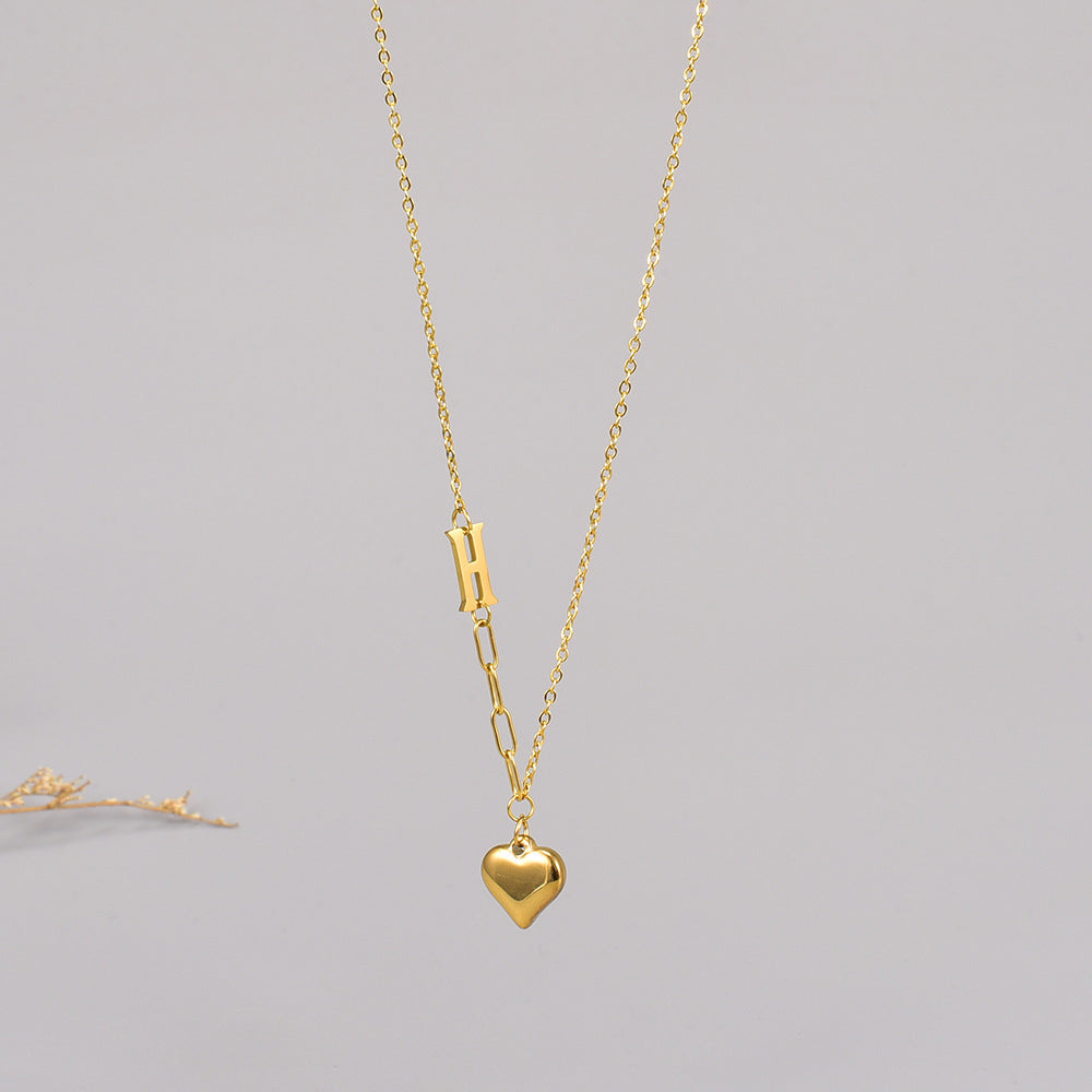 Kalung Huruf "H" Berbentuk Hati - Emas 18K Stainless Steel Anti Kusam Gaya Korea - 我的商店