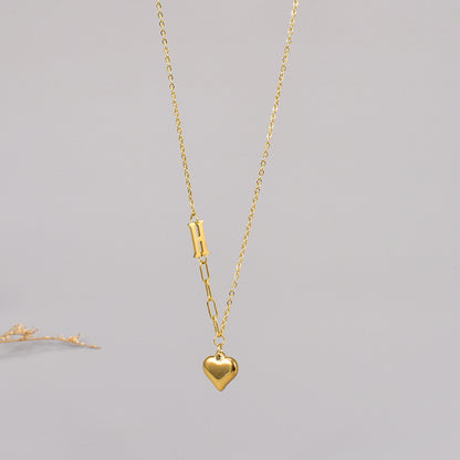 Kalung Huruf "H" Berbentuk Hati - Emas 18K Stainless Steel Anti Kusam Gaya Korea - 我的商店