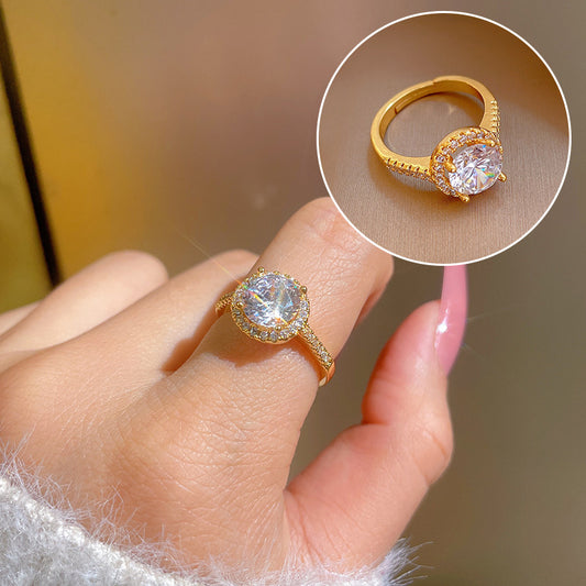 Cincin Berlian untuk Wanita - Singsing Emas Stainless Steel Anti Pudar | Aksesoris Fashion Elegan - 我的商店