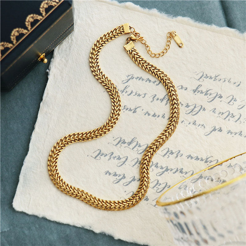 Kalung Rantai Lapis Emas 18k Wanita - Perhiasan Stainless Steel Elegan, Aksesoris Fashion Mewah, Hadiah Ulang Tahun untuk Pacar, Grosir Harga Terbaik - 我的商店
