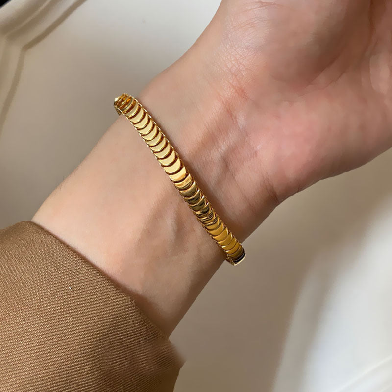 Gelang Wanita Sisik Ikan - Stainless Steel Lapis Emas 18K, Tidak Pudar, Gaya Vintage, Elegan & Trendi! - 我的商店