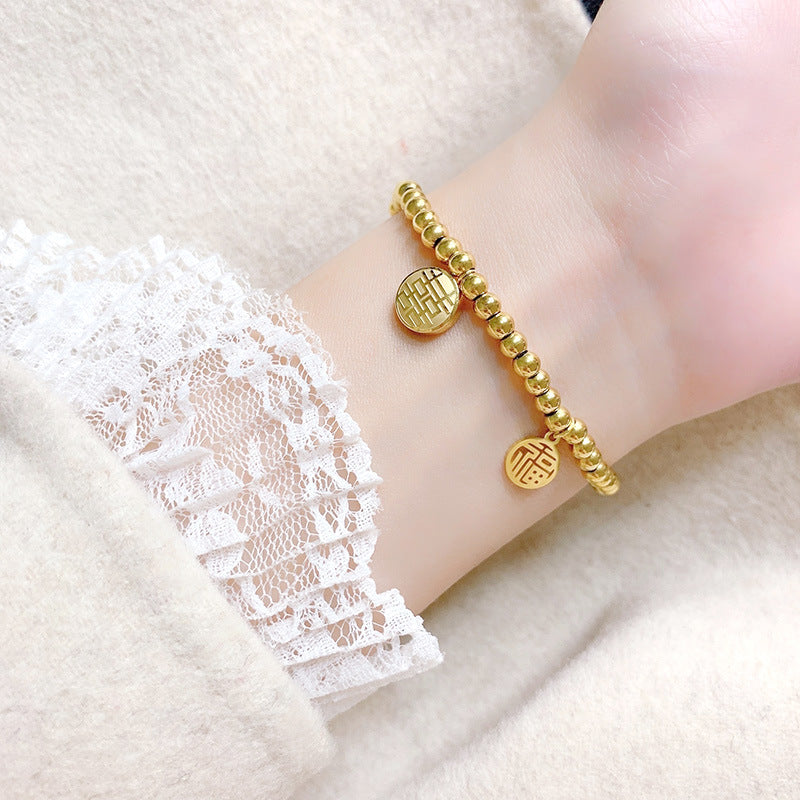 Gelang Manik Wanita - Perhiasan Stainless Steel Lapis Emas 18k, Gelang Pembawa Keberuntungan 2025, Aksesoris Fashion Trendy, Grosir Harga Terbaik - 我的商店