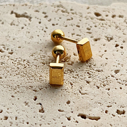 Anting Kotak Kecil Lapisan Emas 18k untuk Wanita - Stainless Steel Murah | Aksesoris Elegan - 我的商店
