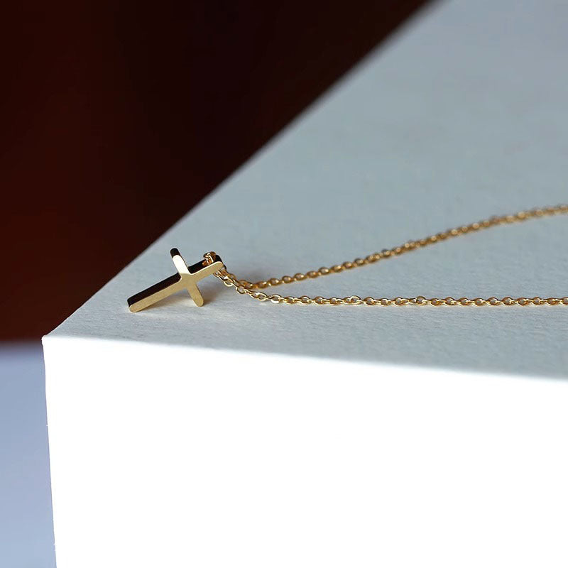 Kalung Wanita Salib Minimalis Lapis Emas 18K - Stainless Steel, Tidak Kusam, Elegan & Trendi! - 我的商店