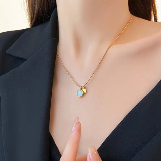 Kalung Wanita Manik Lapis Emas 18K - Stainless Steel, Tidak Kusam, Elegan & Cocok untuk Hadiah! - 我的商店