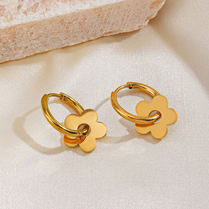 Anting Huggie Bunga Emas  – Stainless Steel Zirconia Kubik, Anting Stud Piercing Tulang Rawan 我的商店