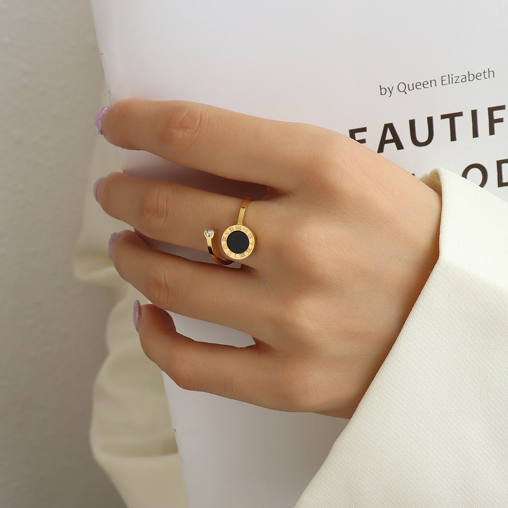 Cincin Pasangan Bulat Hitam Emas - Cincin Stainless Steel Anti Pudar | Perhiasan Hadiah Elegan - 我的商店