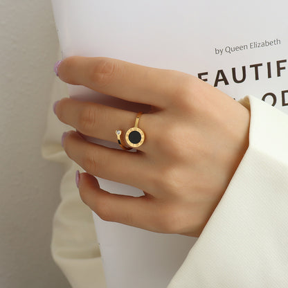 Cincin Pasangan Bulat Hitam Emas - Cincin Stainless Steel Anti Pudar | Perhiasan Hadiah Elegan - 我的商店