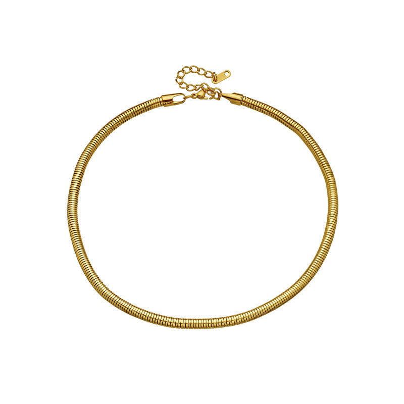 Kalung Rantai Lapis Emas 18k Wanita - Stainless Steel Anti Kusam, Aksesoris Harian Elegan, Hadiah Ulang Tahun untuk Anak Perempuan, Grosir Harga Terbaik 我的商店