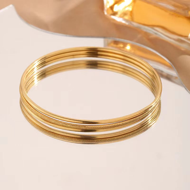 Set Gelang Bangle Emas 3 Pcs untuk Wanita – Perhiasan Stainless Steel Elegan, Hipoalergenik & Anti Luntur - 我的商店