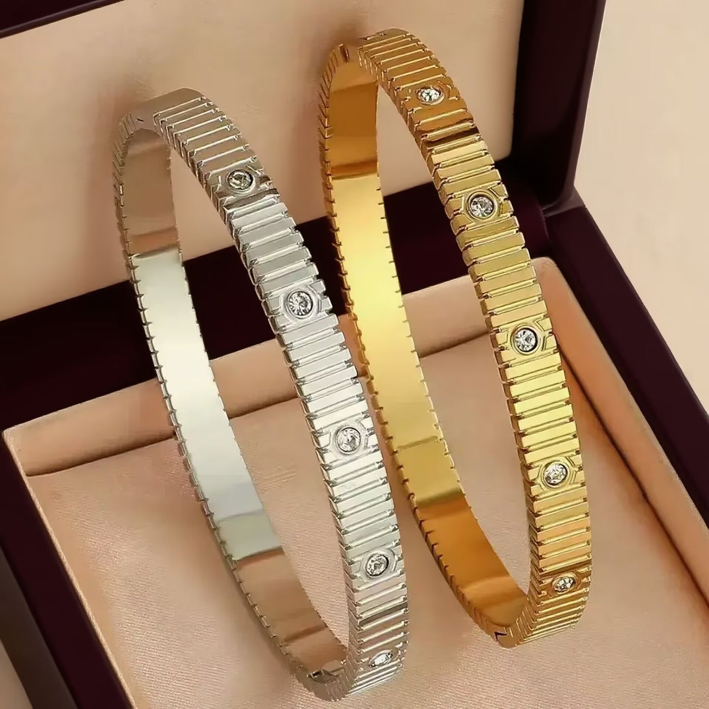 Gelang Wanita Stainless Steel Mewah｜Titanium Steel Bertabur Zircon｜Model Bintang Penuh｜Elegan & Fashionable