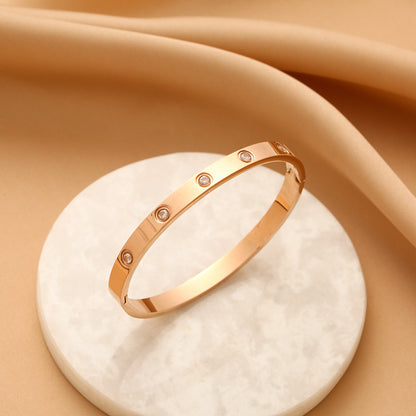 Gelang Berlian Mewah 18k Emas untuk Wanita - Bangle Stainless Steel Anti Pudar | Aksesoris Perhiasan Elegan - 我的商店