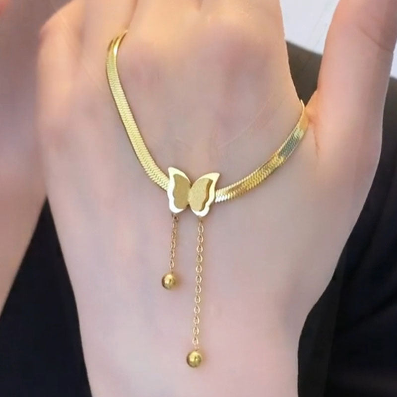 Gelang Kupu-Kupu Wanita - Rantai Emas Stainless Steel Anti Kusam, Hadiah Elegan - 我的商店