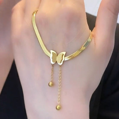 Gelang Kupu-Kupu Wanita - Rantai Emas Stainless Steel Anti Kusam, Hadiah Elegan - 我的商店