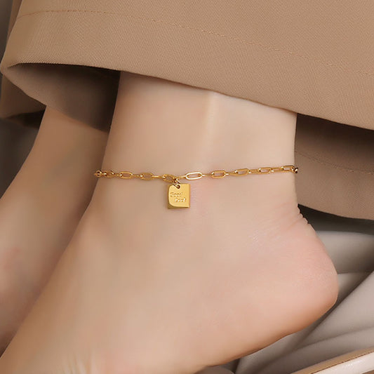 Gelang Kaki Kotak untuk Wanita - Stainless Steel Anti Pudar dengan Rantai Emas | Aksesoris Perhiasan Elegan - 我的商店