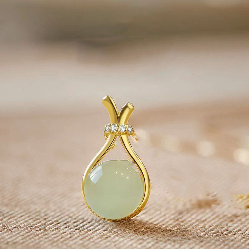 Kalung Giok Hetian Emas 18K - Stainless Steel Anti Kusam, Aksesoris Fashion & Pembawa Rezeki - 我的商店