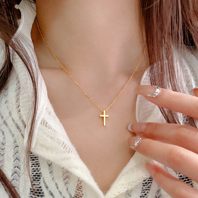 Kalung Wanita Salib Minimalis Lapis Emas 18K - Stainless Steel, Tidak Kusam, Elegan & Trendi! - 我的商店
