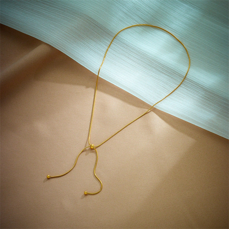 Kalung Panjang Wanita Lapis Emas 18K - Stainless Steel, Terjangkau, Elegan & Cocok untuk Sehari-hari! - 我的商店