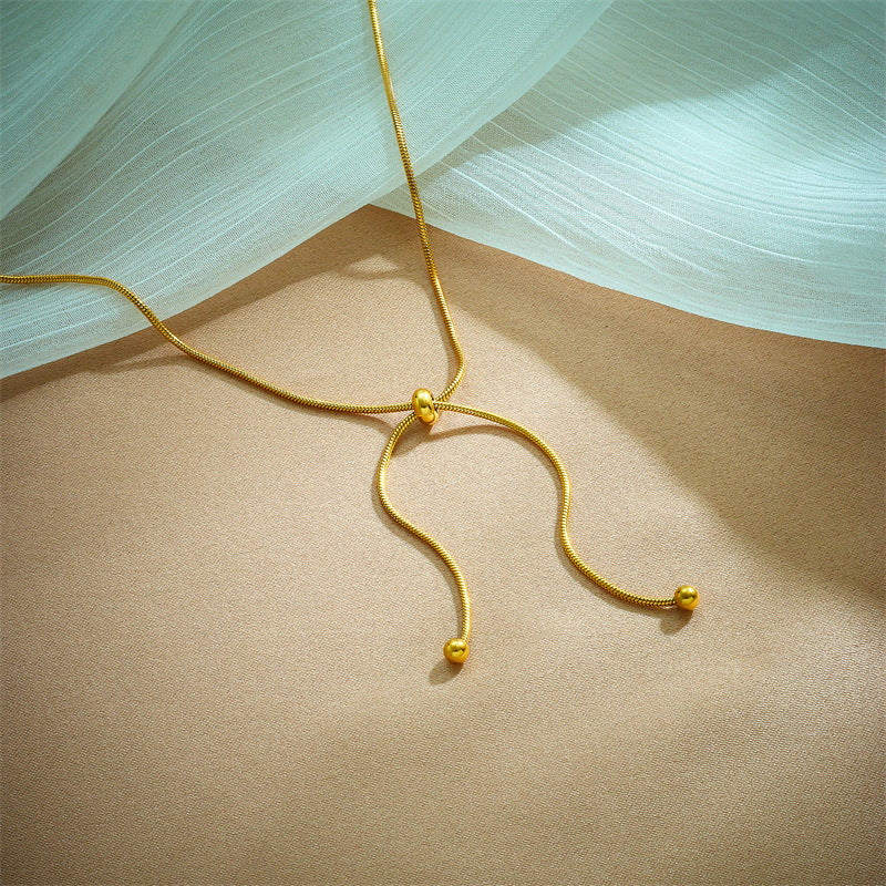 Kalung Panjang Wanita Lapis Emas 18K - Stainless Steel, Terjangkau, Elegan & Cocok untuk Sehari-hari! - 我的商店