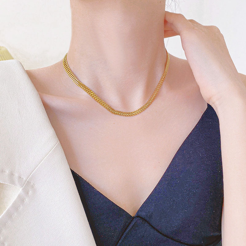 Kalung Rantai Lapis Emas 18k Wanita - Perhiasan Stainless Steel Elegan, Aksesoris Fashion Mewah, Hadiah Ulang Tahun untuk Pacar, Grosir Harga Terbaik - 我的商店