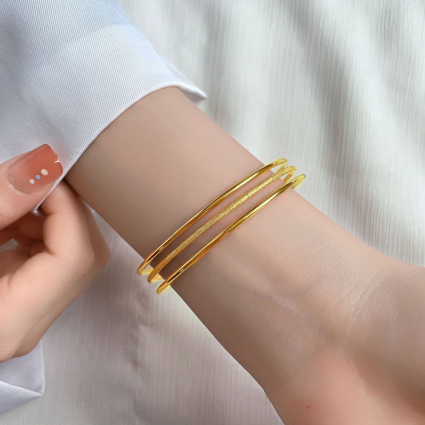 Set Gelang Bangle Emas 3 Pcs untuk Wanita – Perhiasan Stainless Steel Elegan, Hipoalergenik & Anti Luntur - 我的商店