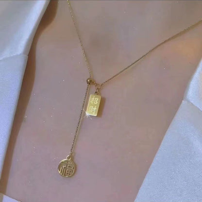 Grosir Kalung Wanita Stainless Steel Berliontin Emas Fu - Simbol Keberuntungan, Trendi & Tidak Kusam! - 我的商店
