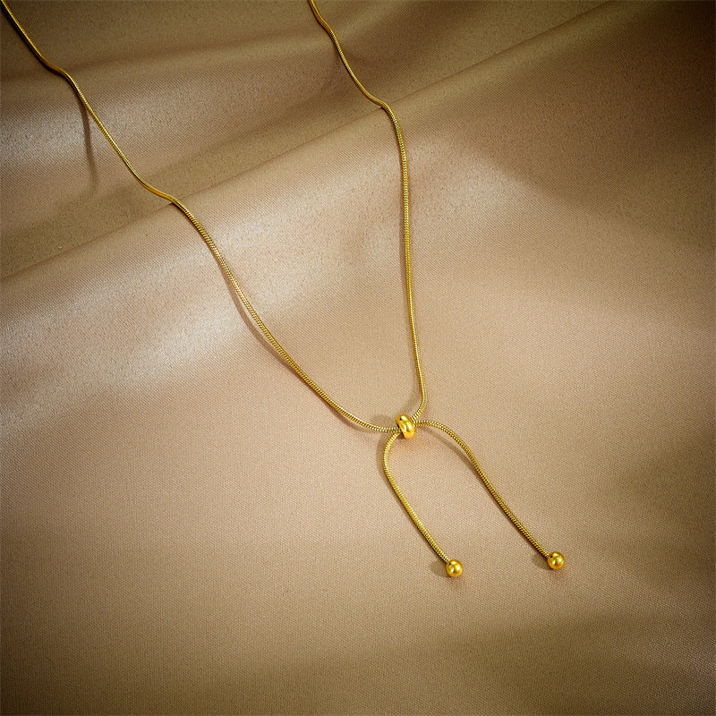 Kalung Panjang Wanita Lapis Emas 18K - Stainless Steel, Terjangkau, Elegan & Cocok untuk Sehari-hari! - 我的商店