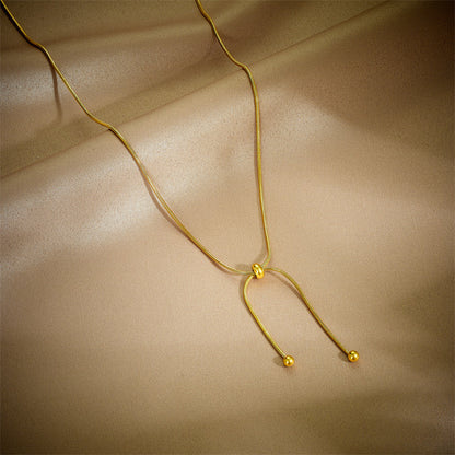 Kalung Panjang Wanita Lapis Emas 18K - Stainless Steel, Terjangkau, Elegan & Cocok untuk Sehari-hari! - 我的商店