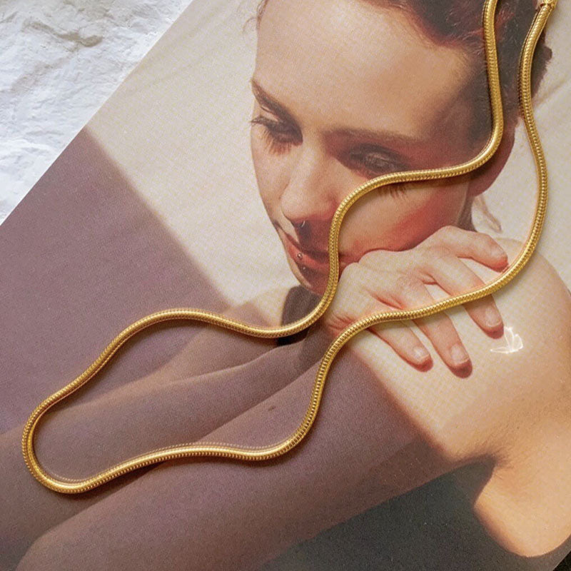 Kalung Rantai Lapis Emas 18k Wanita - Stainless Steel Anti Kusam, Aksesoris Harian Elegan, Hadiah Ulang Tahun untuk Anak Perempuan, Grosir Harga Terbaik 我的商店