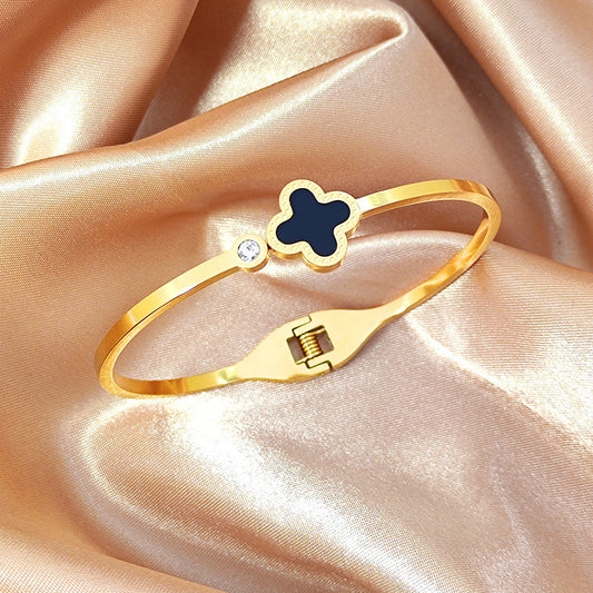 Gelang Bangle Four Leaf Clover untuk Wanita - Stainless Steel Anti Pudar | Aksesoris Perhiasan Elegan - 我的商店